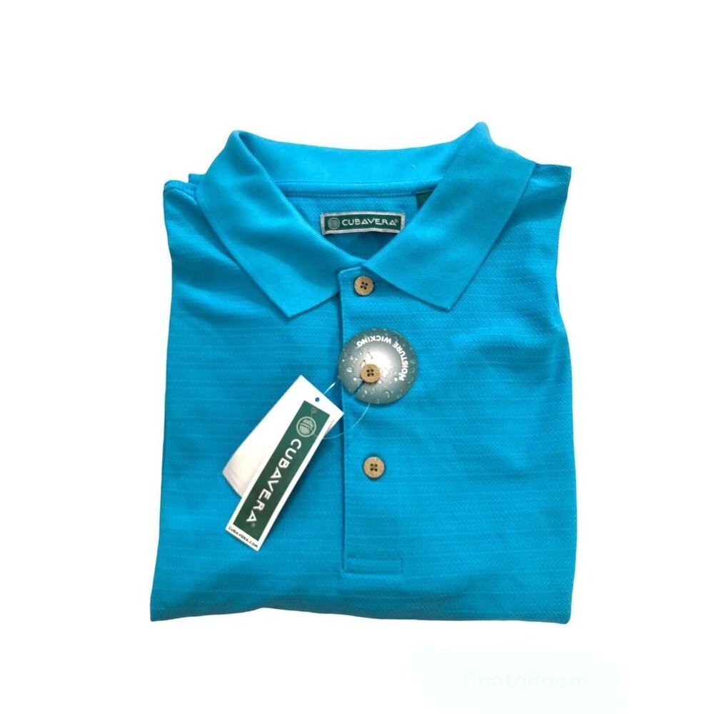 CUBAVERA Turquoise Ribbed Moisture Wicking Polo Shirt Mens NEW Size XL/EG